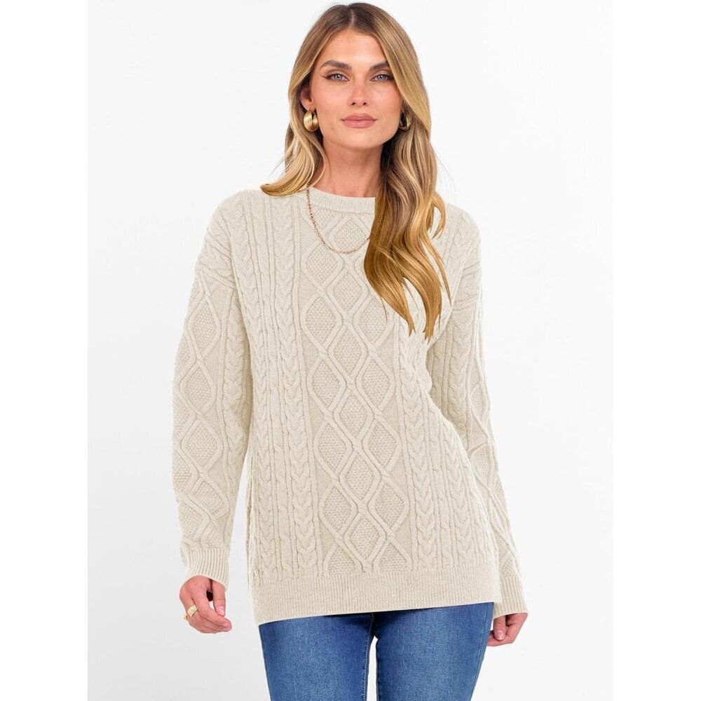 Women Oversized Cable Knit Sweater Thick Acrylic Nylon PBT Fall Winter - Picture 8 of 9